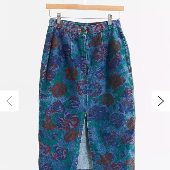 Floral Jean Midi Skirt with Slit Vintage - Picture 4 of 7